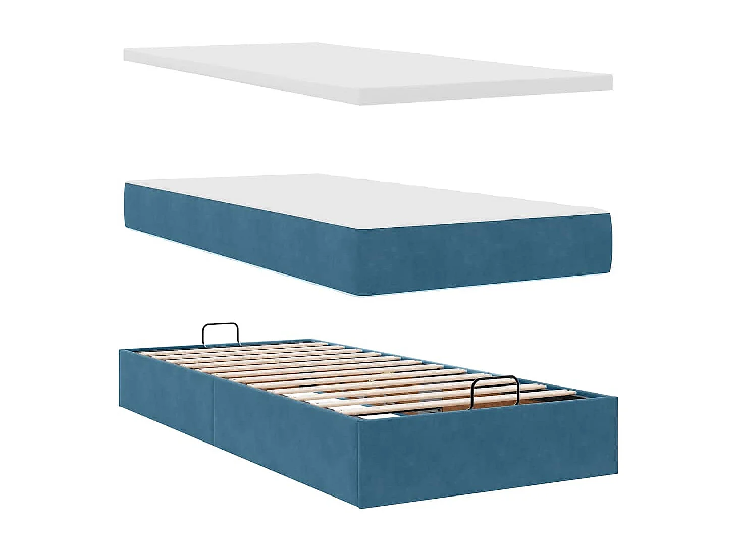 Estructura de cama otomana colchones terciopelo azul oscuro