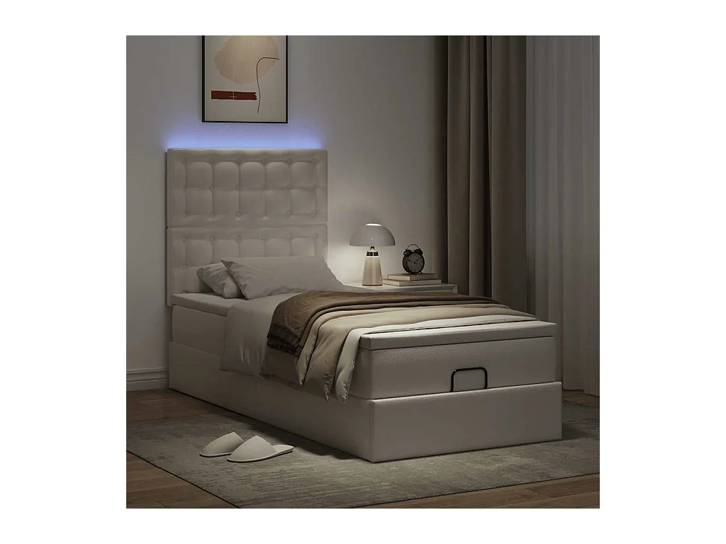 Cadre de lit ottoman avec matelas blanc 80x200 cm similicuir