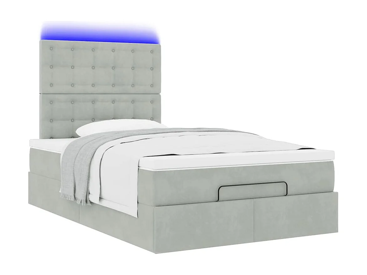 Cadre de lit ottoman avec matelas gris clair 120x190 cm velours