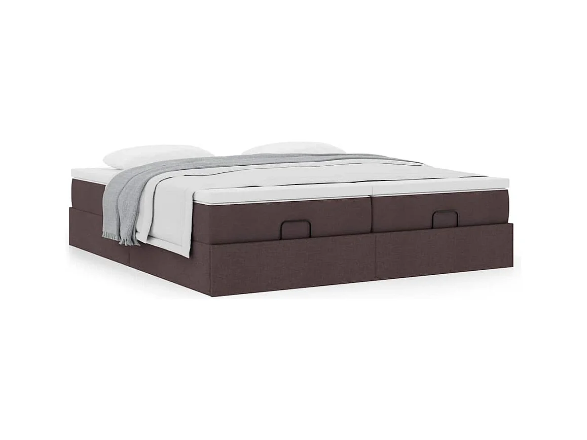 Cadre de lit ottoman avec matelas marron foncé 160x200 cm tissu