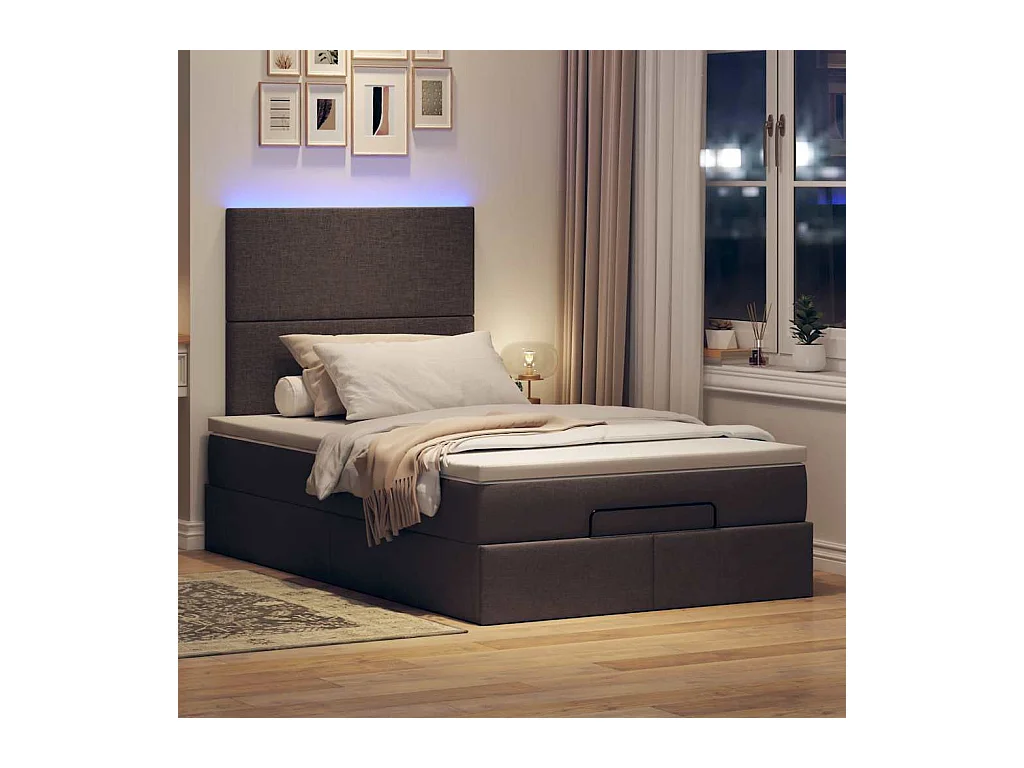 Cadre de lit ottoman avec matelas marron foncé 120x200 cm tissu