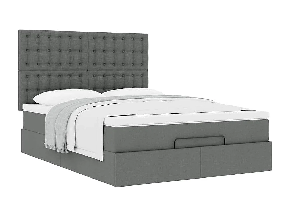Cadre de lit ottoman avec matelas gris foncé 140x200 cm tissu