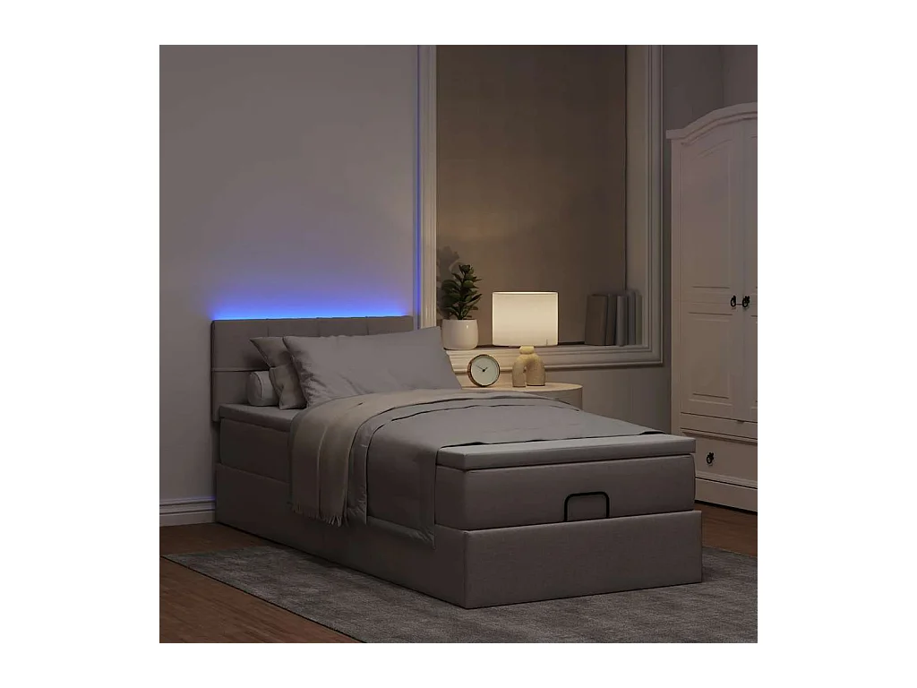 Estrutura de cama otomana com colchão tecido cinzento 90x190cm