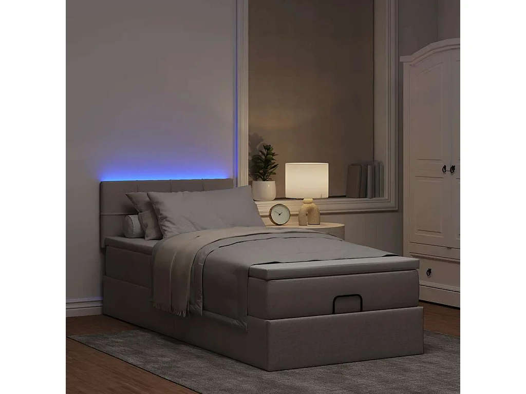 Cadre de lit ottoman avec matelas taupe 90x190 cm tissu