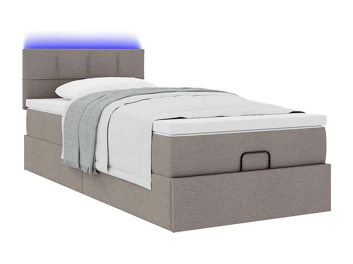 Cadre de lit ottoman avec matelas taupe 90x190 cm tissu