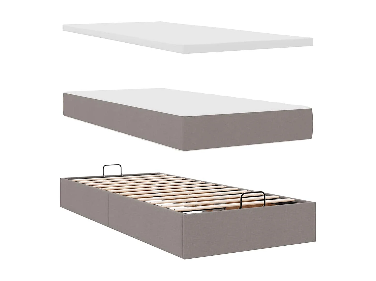Cadre de lit ottoman avec matelas taupe 90x190 cm tissu