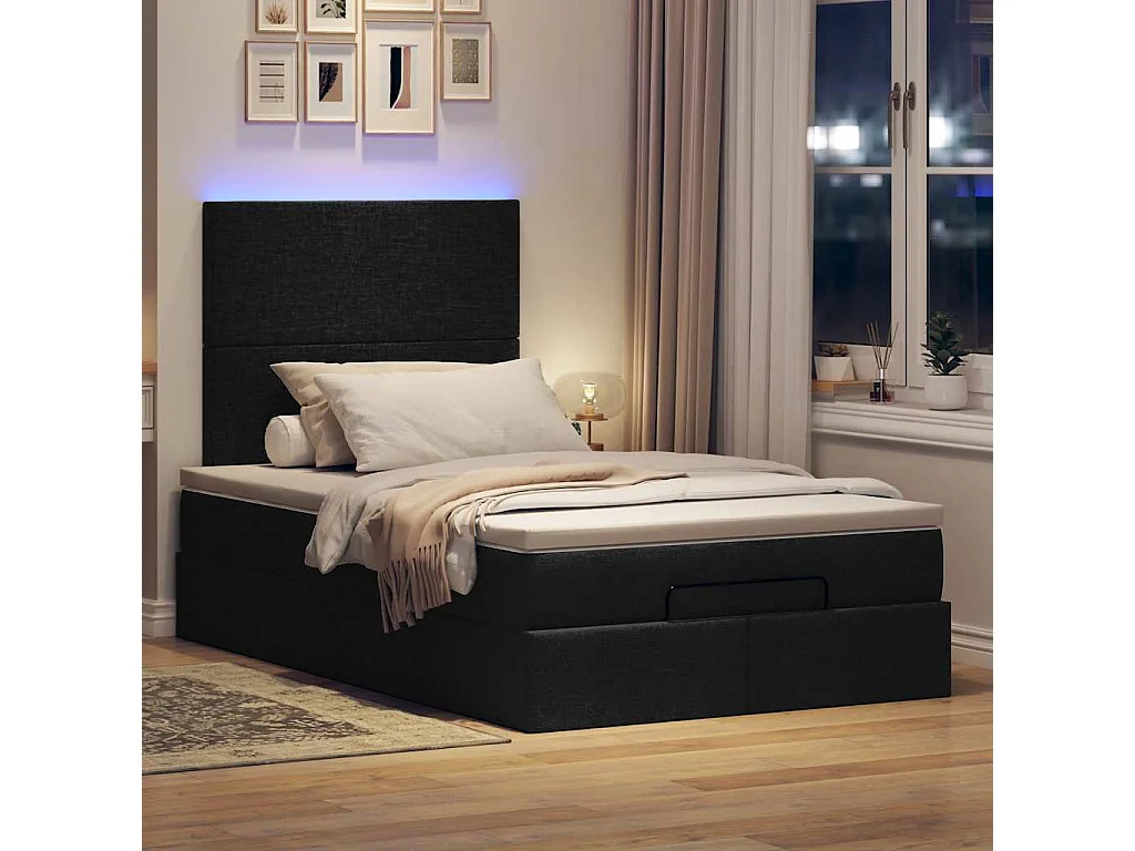 Cadre de lit ottoman avec matelas noir 120x200cm tissu