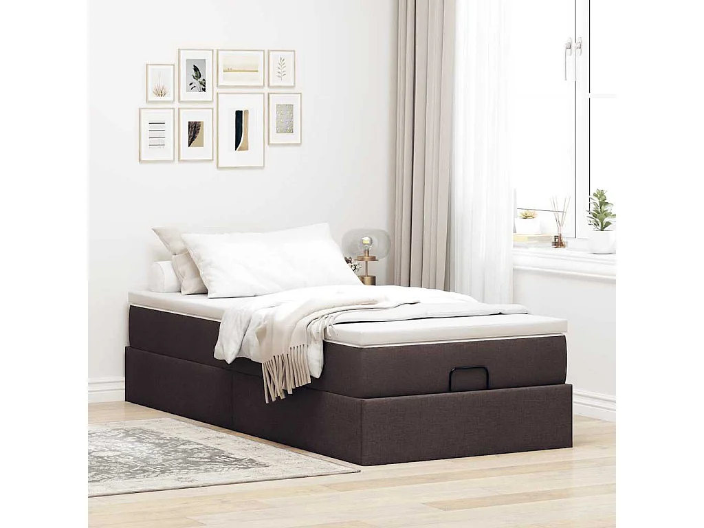 Cadre de lit ottoman avec matelas marron foncé 100x200 cm tissu