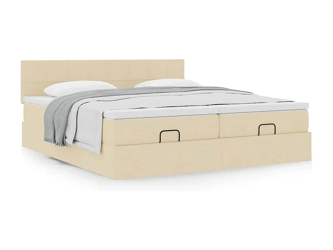 Cadre de lit ottoman avec matelas crème 160x200 cm tissu