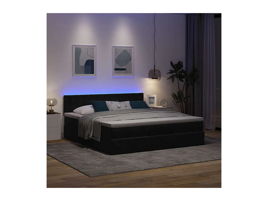 Cadre de lit ottoman avec matelas noir 160x200 cm velours