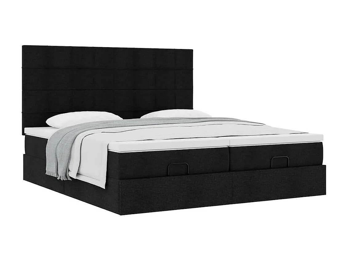 Cadre de lit ottoman avec matelas noir 180x200cm tissu