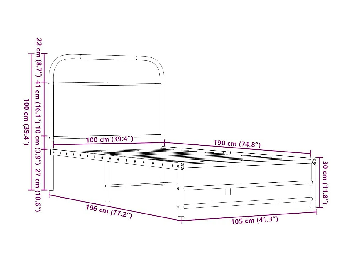 Cadre de lit sans matelas 100x190 cm chêne marron