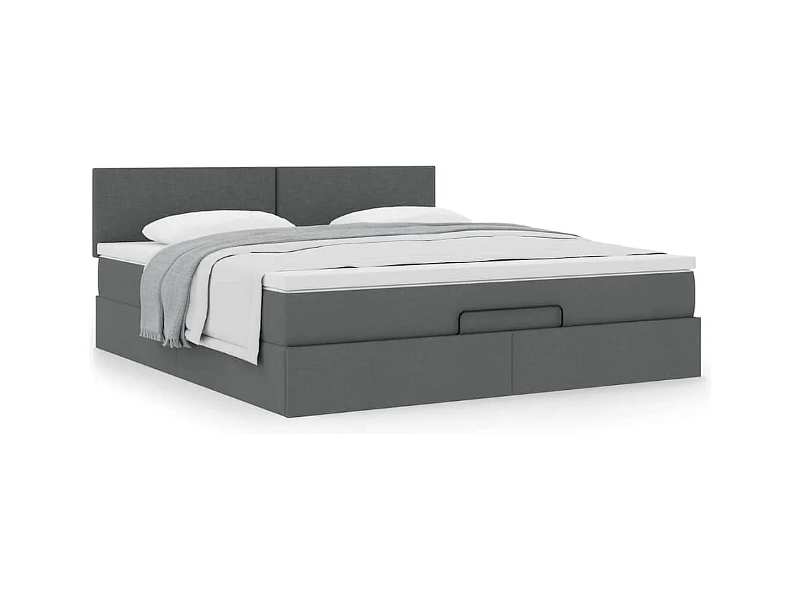 Cadre de lit ottoman avec matelas gris foncé 160x200cm tissu