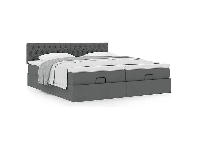 Estrutura de cama otomana com colchões tecido cinzento escuro