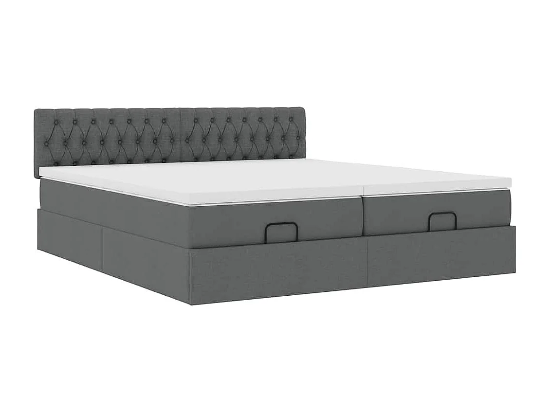 Cadre de lit ottoman avec matelas gris foncé 200x200cm tissu