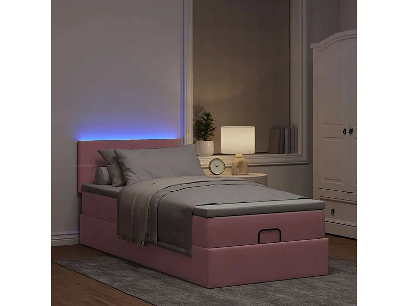 moldura de cama otomana  com colchão rosa 90x190 cm Veludo