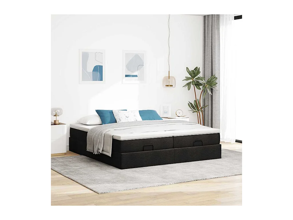 Cadre de lit ottoman avec matelas noir 200x200cm tissu