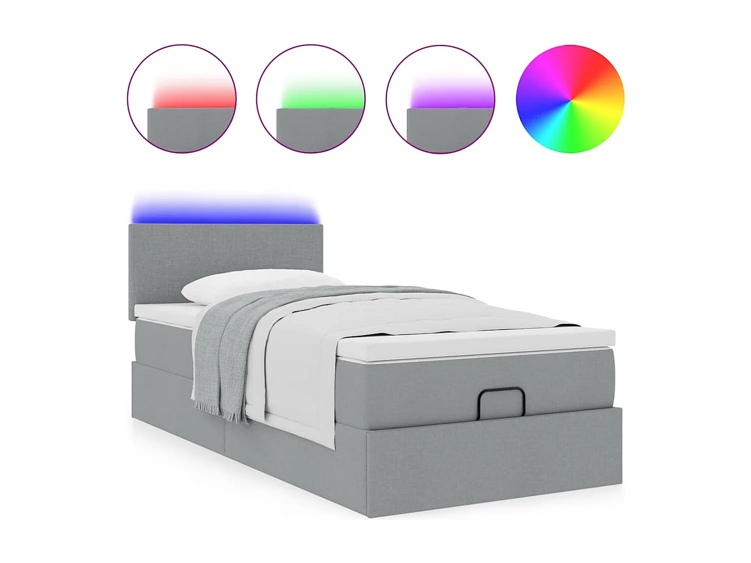 Cama otomana com colchão 90x200 cm tecido cinzento claro