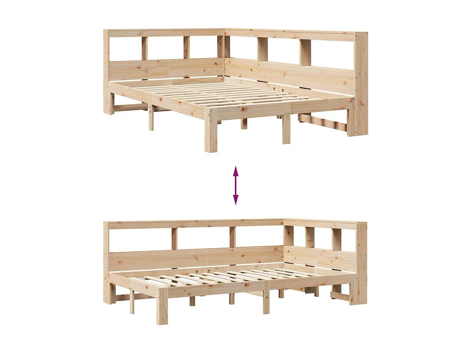 Lit bibliothèque sans matelas 135x190 cm bois de pin massif