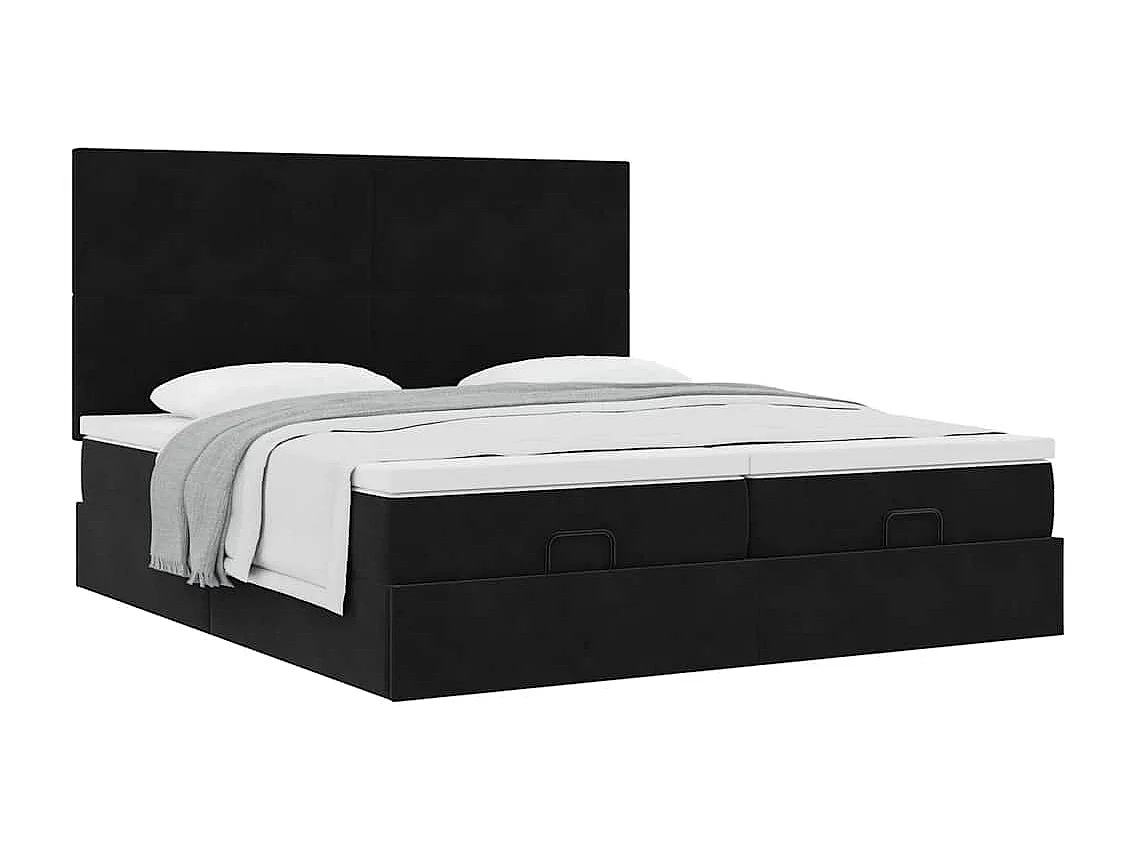 Cadre de lit ottoman avec matelas noir 200x200cm velours