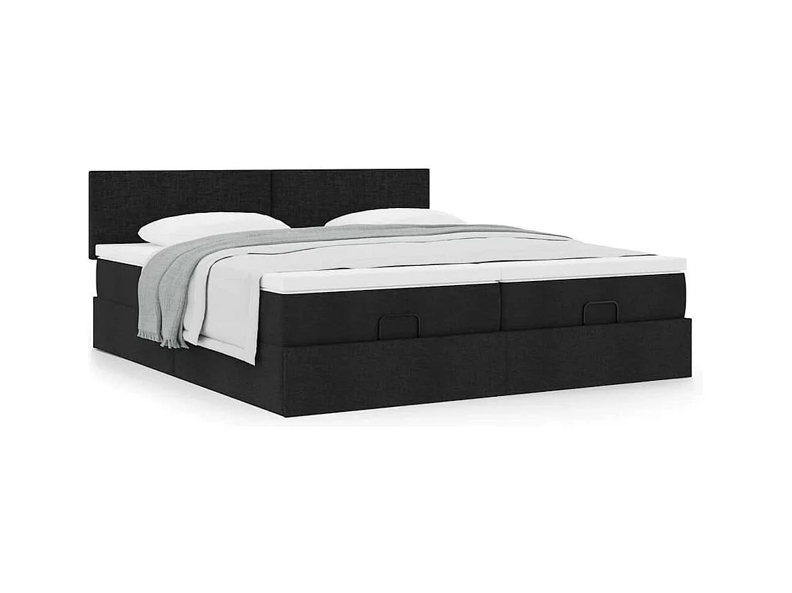 Cadre de lit ottoman avec matelas noir 200x200cm tissu