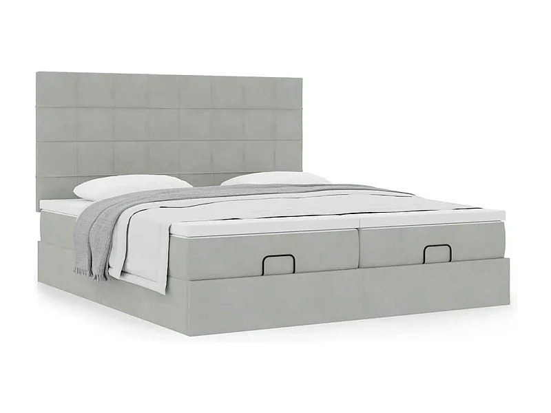 Cadre de lit ottoman et matelas gris clair 180x200cm velours