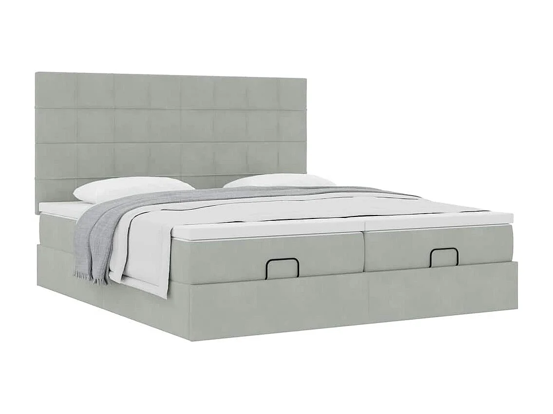Estrutura cama otomana colchões 180x200cm veludo cinzento claro