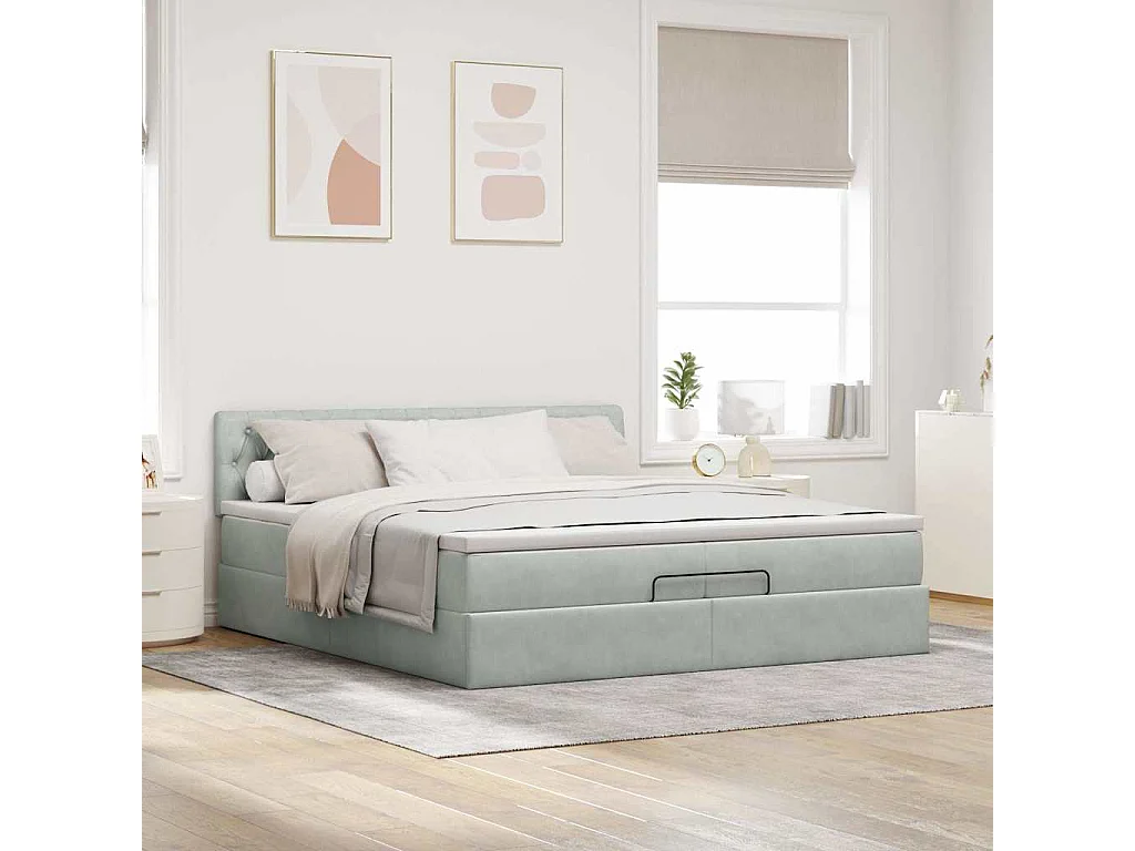 Cadre de lit ottoman avec matelas gris clair 200x200 cm velours
