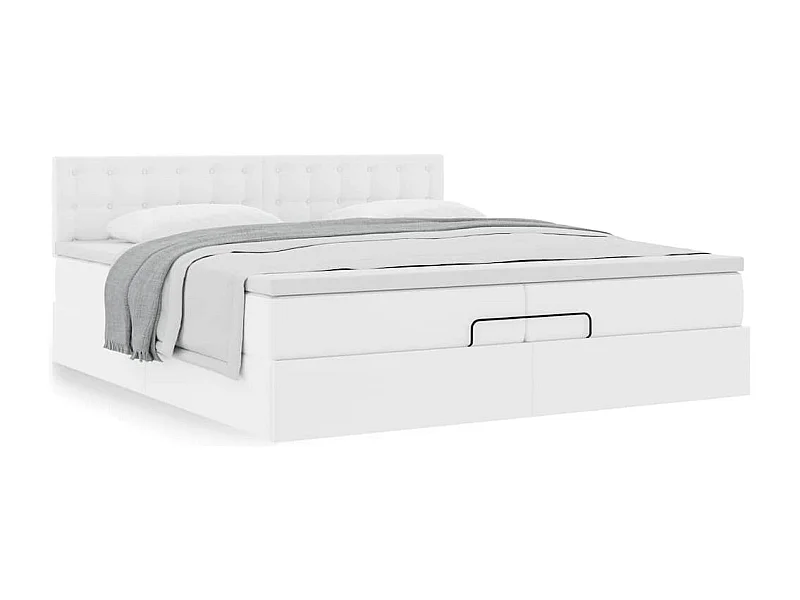 Cadre de lit ottoman avec matelas blanc 200x200 cm similicuir
