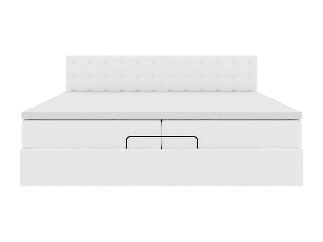 Estrutura de cama otomana com colchão branco couro falso