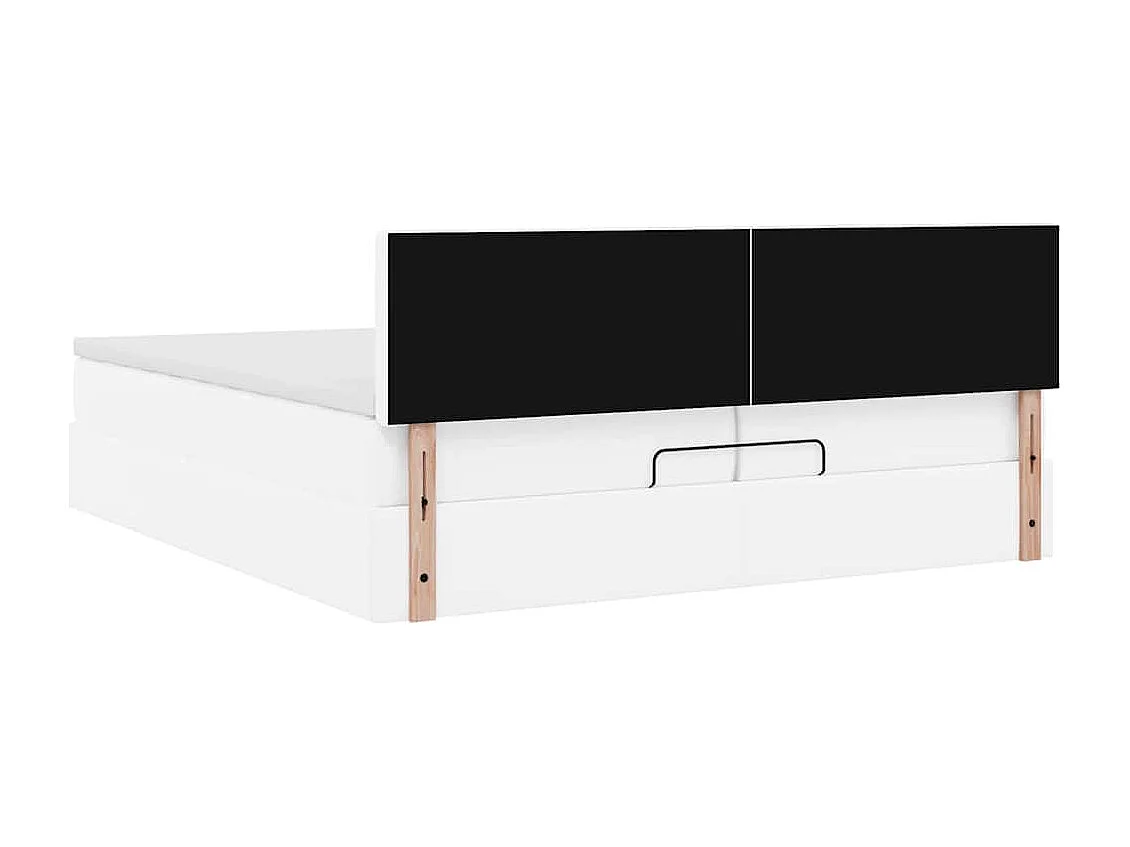 Estrutura de cama otomana com colchão branco couro falso