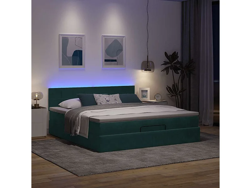 Ottoman bed met matras en LED's 160x200cm fluweel donkergroen
