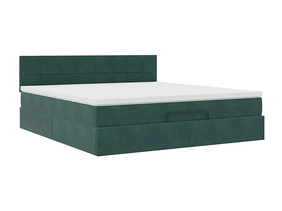 Cadre de lit ottoman avec matelas vert foncé 160x200 cm velours