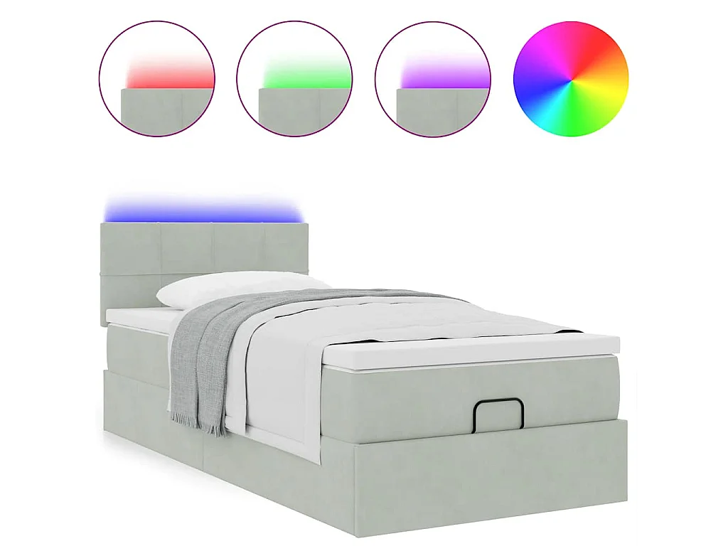 Cadre de lit ottoman et matelas gris clair 100x200 cm velours
