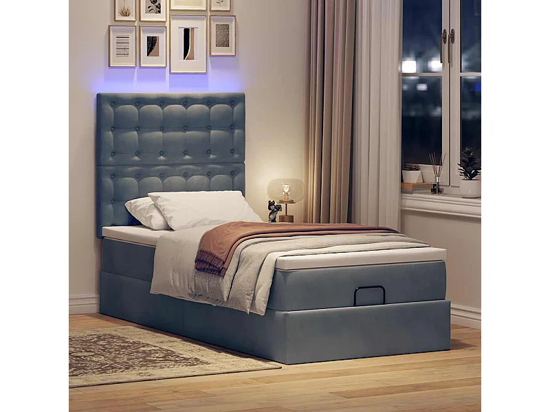 moldura de cama otomana  com colchões cinza escuro veludo