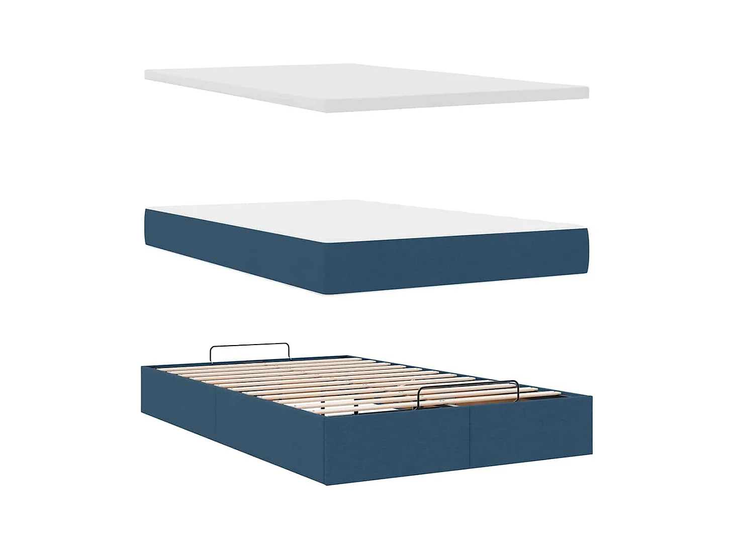 Cadre de lit ottoman avec matelas bleu 120x190 cm tissu