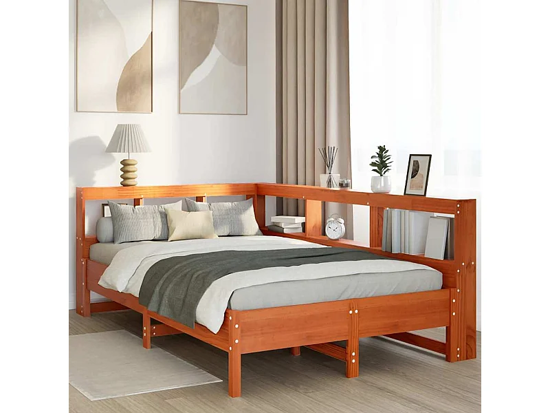 Lit bibliothèque sans matelas cire marron 120x190cm pin massif