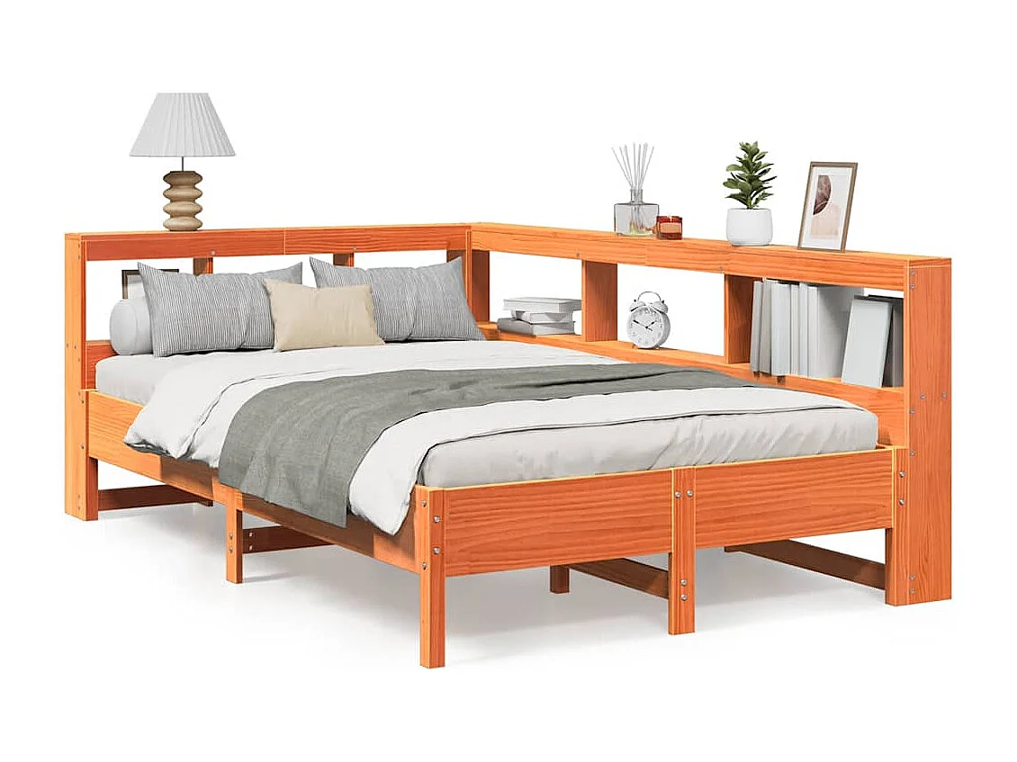 Lit bibliothèque sans matelas cire marron 120x190cm pin massif