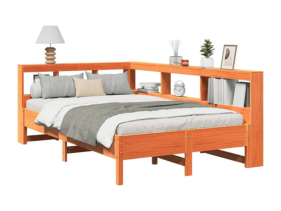 Lit bibliothèque sans matelas cire marron 120x190cm pin massif