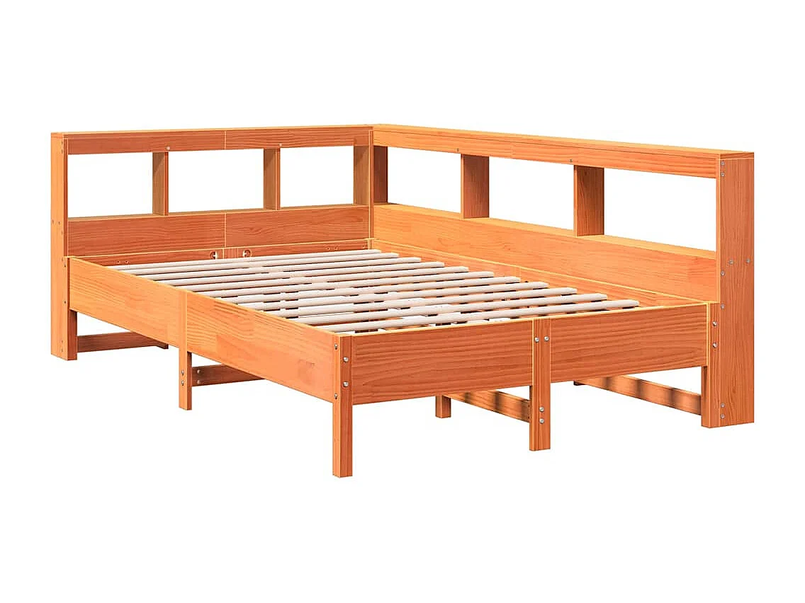 Lit bibliothèque sans matelas cire marron 120x190cm pin massif