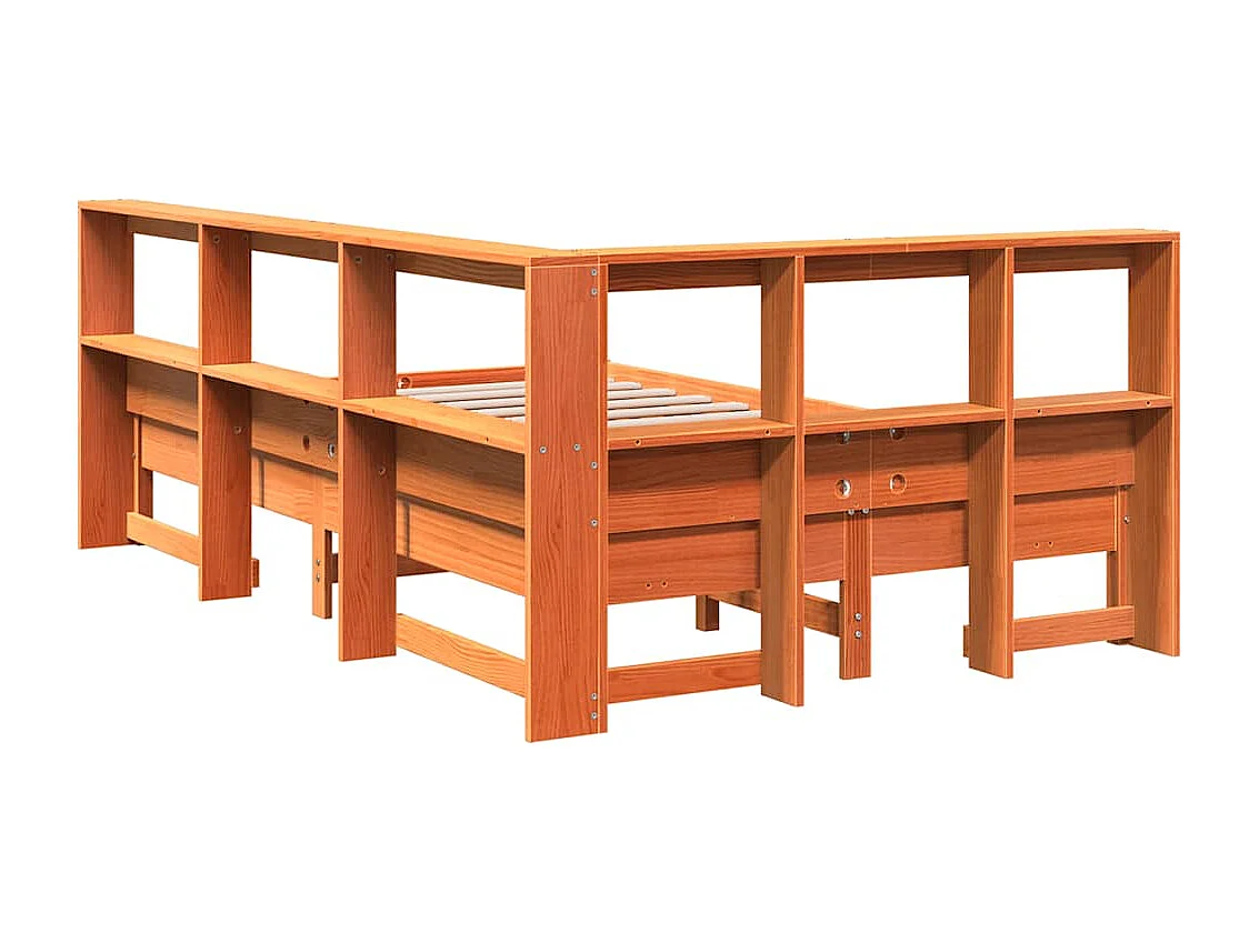 Lit bibliothèque sans matelas cire marron 120x190cm pin massif