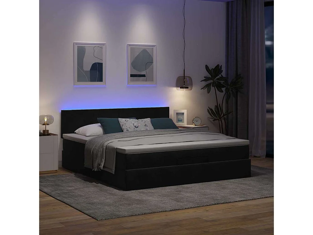 Cadre de lit ottoman avec matelas noir 180x200 cm velours