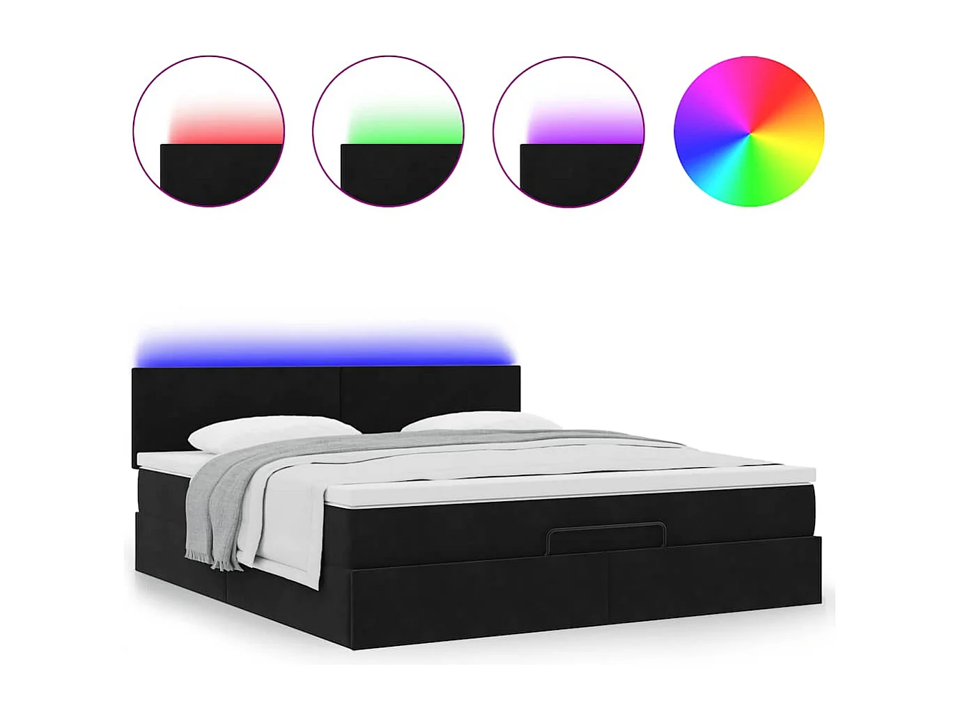 Cadre de lit ottoman avec matelas noir 180x200 cm velours