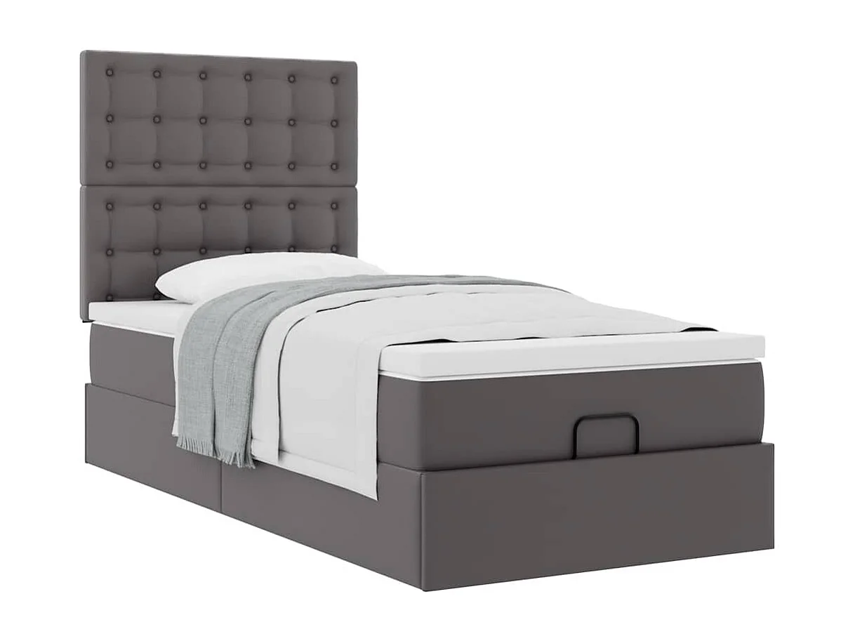 Cadre de lit ottoman avec matelas gris 90x190 cm similicuir