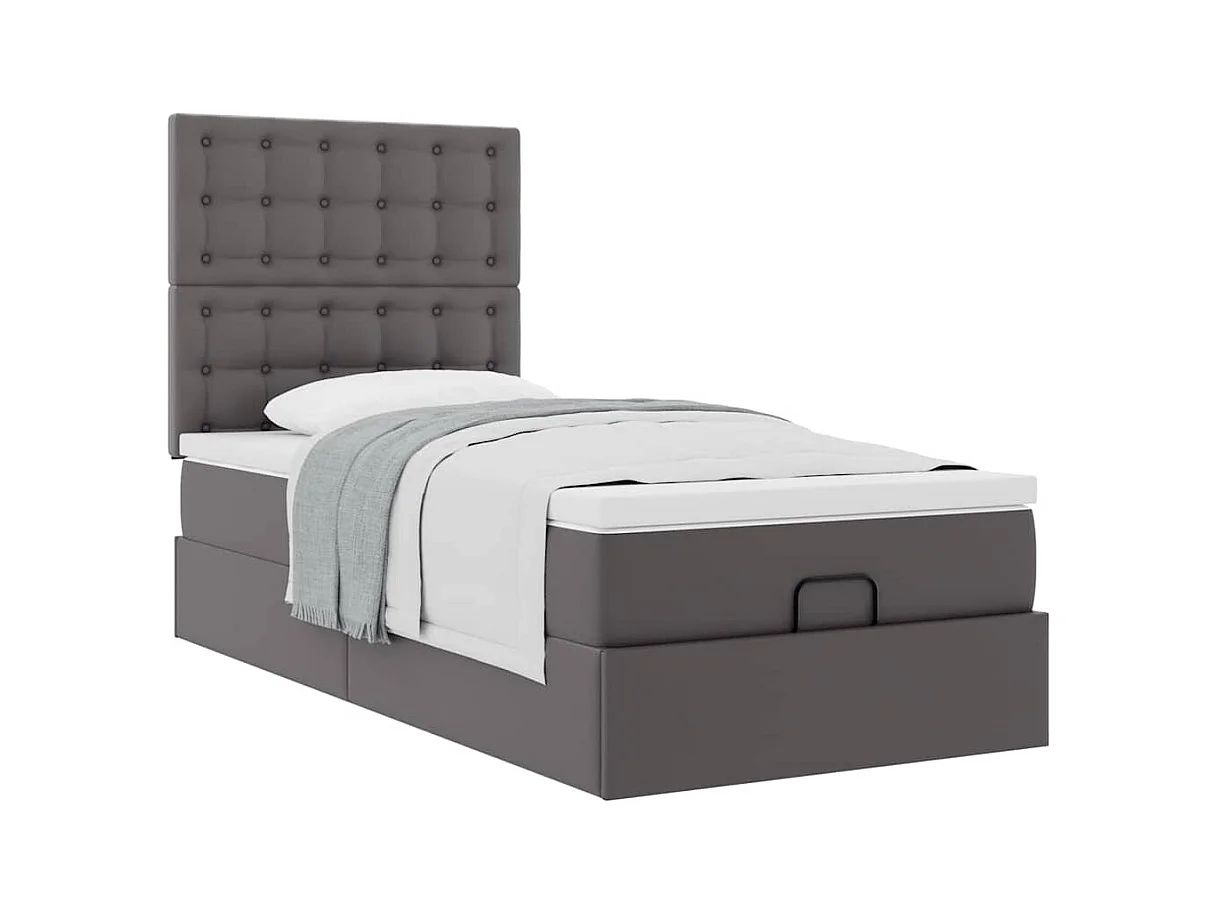 Cadre de lit ottoman avec matelas gris 90x190 cm similicuir