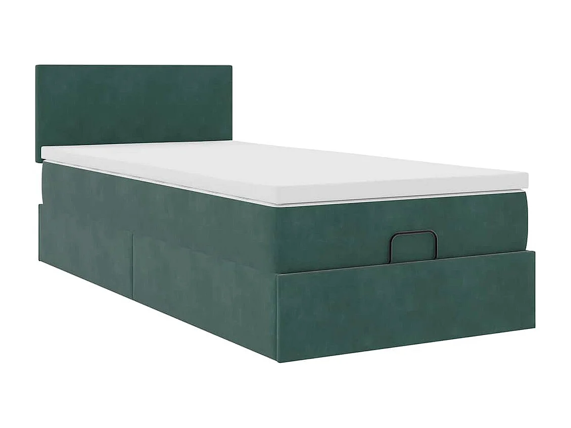 Cadre de lit ottoman avec matelas vert foncé 90x200 cm velours