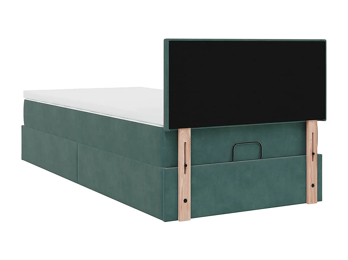 Cadre de lit ottoman avec matelas vert foncé 90x200 cm velours
