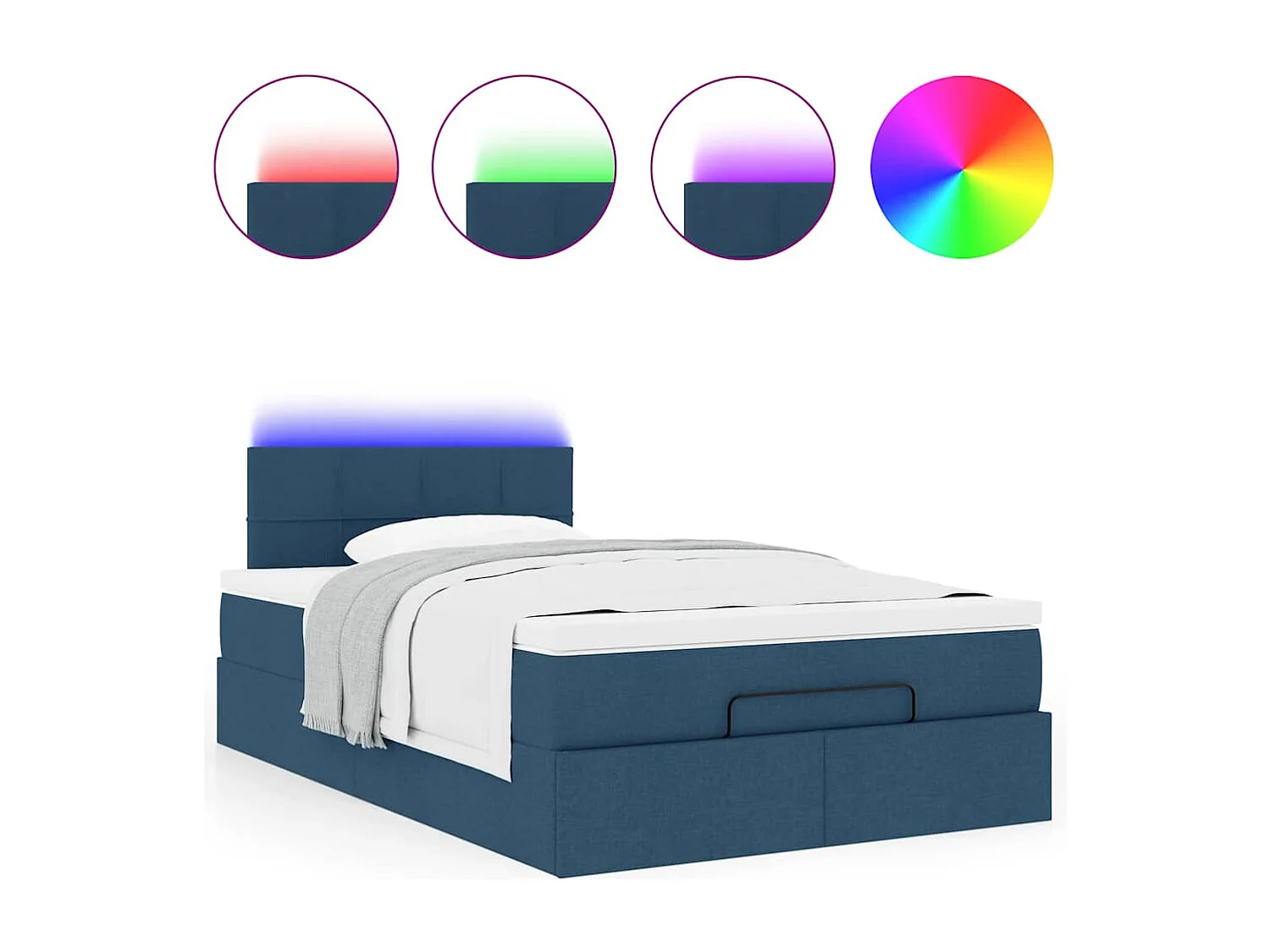 Estrutura de cama otomana com colchão 120x190 cm tecido azul