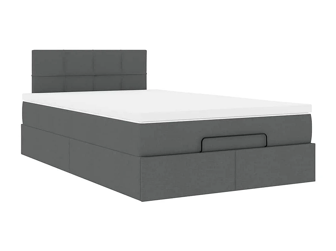 Lit ottoman avec matelas gris foncé 120x190 cm tissu
