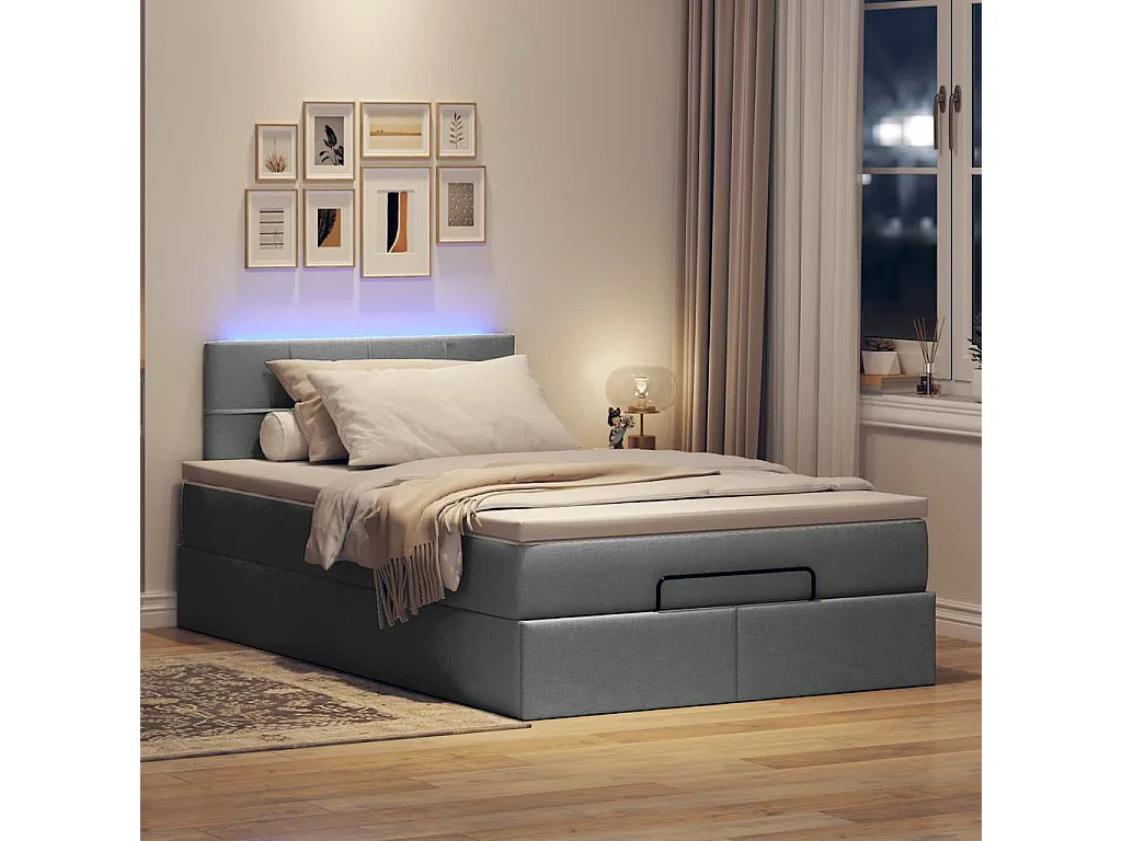 Cama otomana con colchón gris oscuro 120x190 cm tela